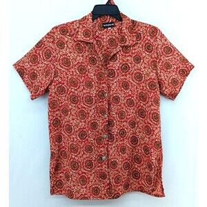 Notations Blouse Women Size 1X Red Multicolor Floral Short Sleeve Button Up Top